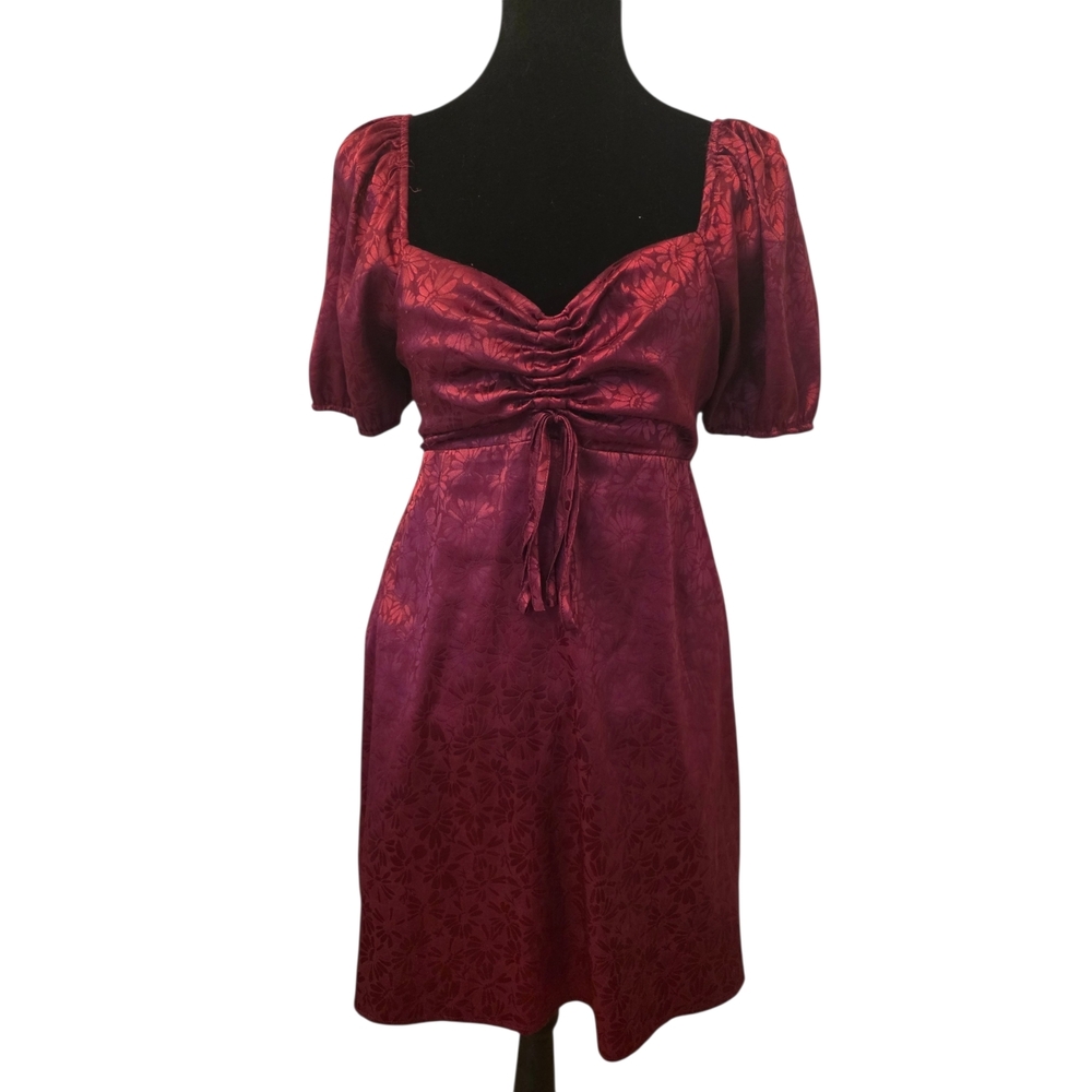 Altar'd State Burgundy Ruched Tie-Front Mini Dress